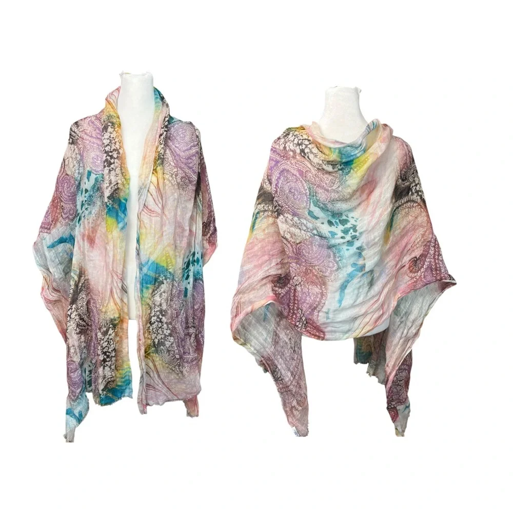 Maison Passage Parisian Silk Gauze Paisley Floral‎ Pink Scarf Pashmina 78x26.5”